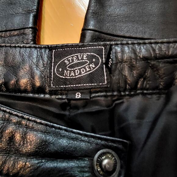 Steve Madden Vintage 100% Leather Black Pants Size 8 - Picture 10 of 11